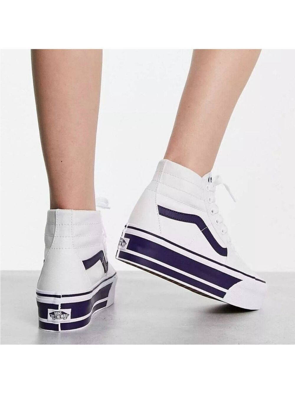 VANS Sk8-Hi Tapered Sport Stripes Platform Women’s Navy White Hi Top Sneakers